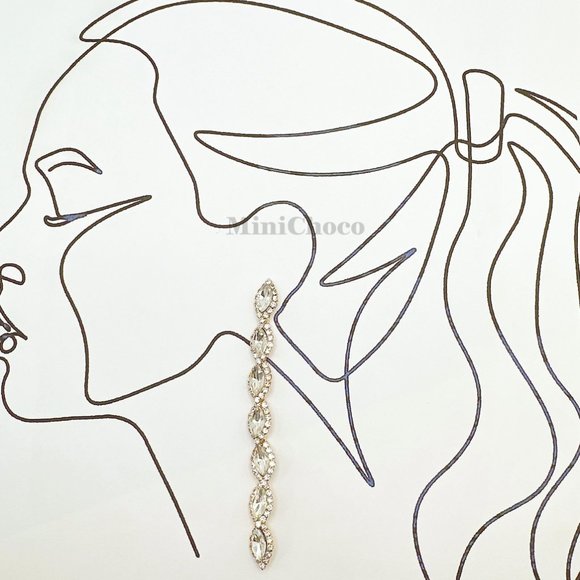 Gold Tone Rhinestone Oval Crystal Dangle Earrings - Picture 6 of 8